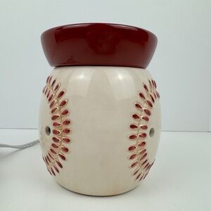 Retired Baseball Scentsy Candle Wax Warmer PLAY BALL Red White Sports w/ Bulb